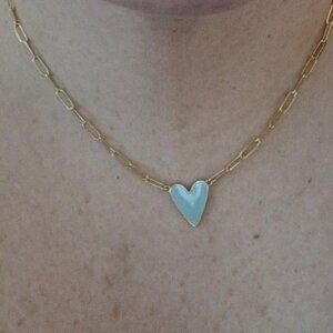 Neiman Marcus 14k Gold Plated Blue Heart Enamel Pendant Necklace